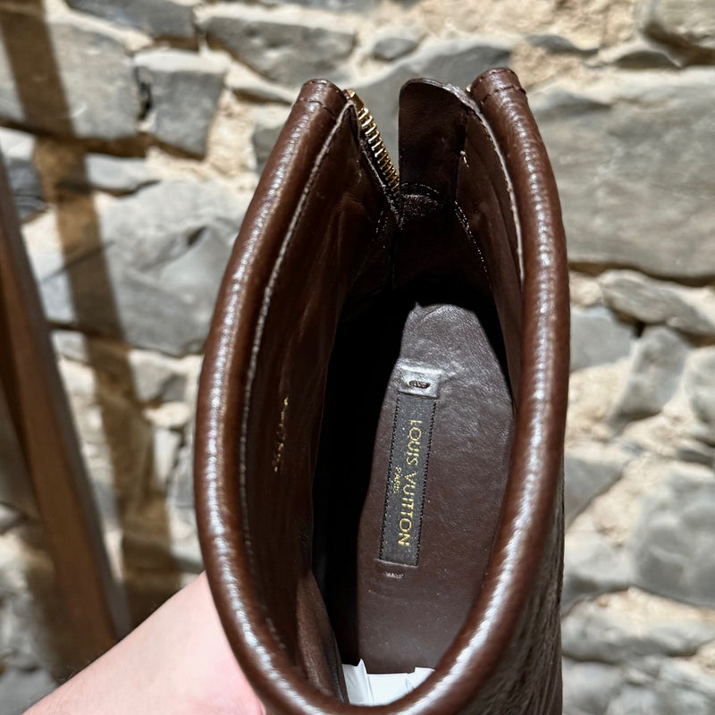 Interior of Louis Vuitton Brown Leather Monogram Carole Heeled Ankle Boots