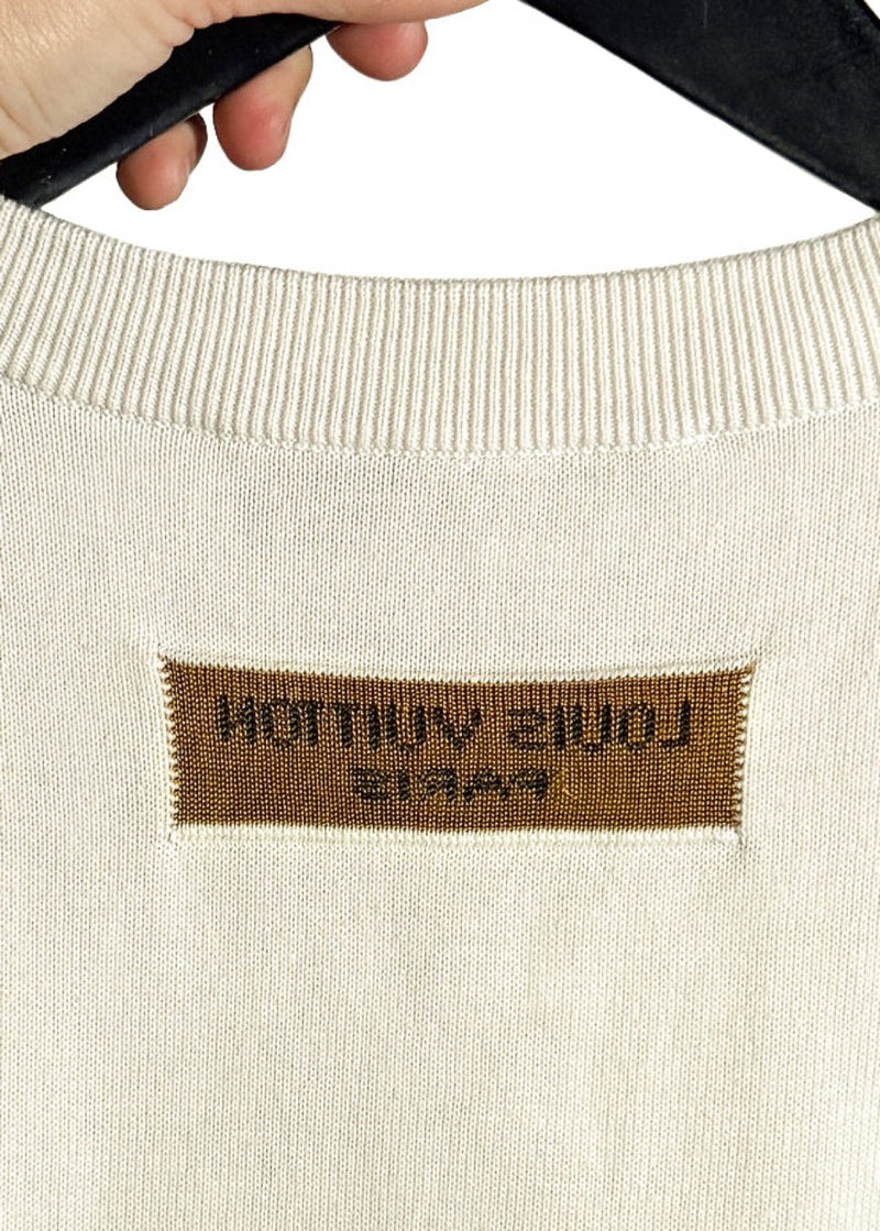 Back view of Louis Vuitton Burning Baseball Intersia Graphic Logo Knit T-shirt