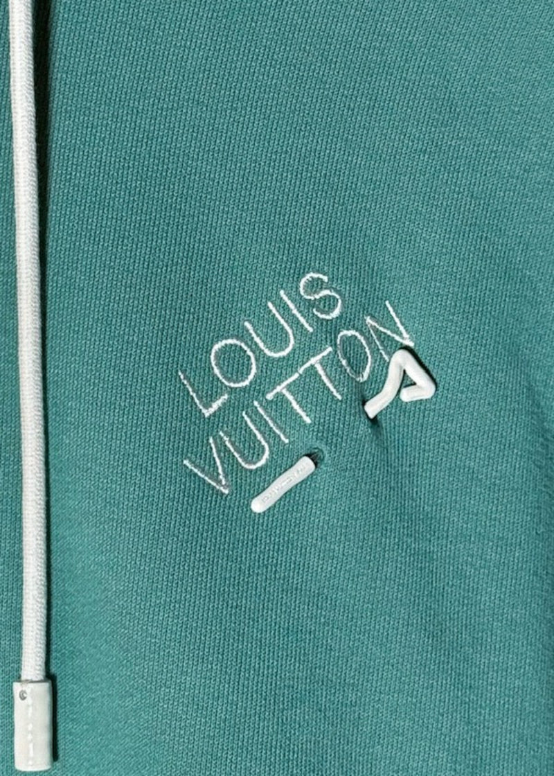 Embroidered brand name of Louis Vuitton FW21 Teal Green Pin Logo Embroidered Hoodie