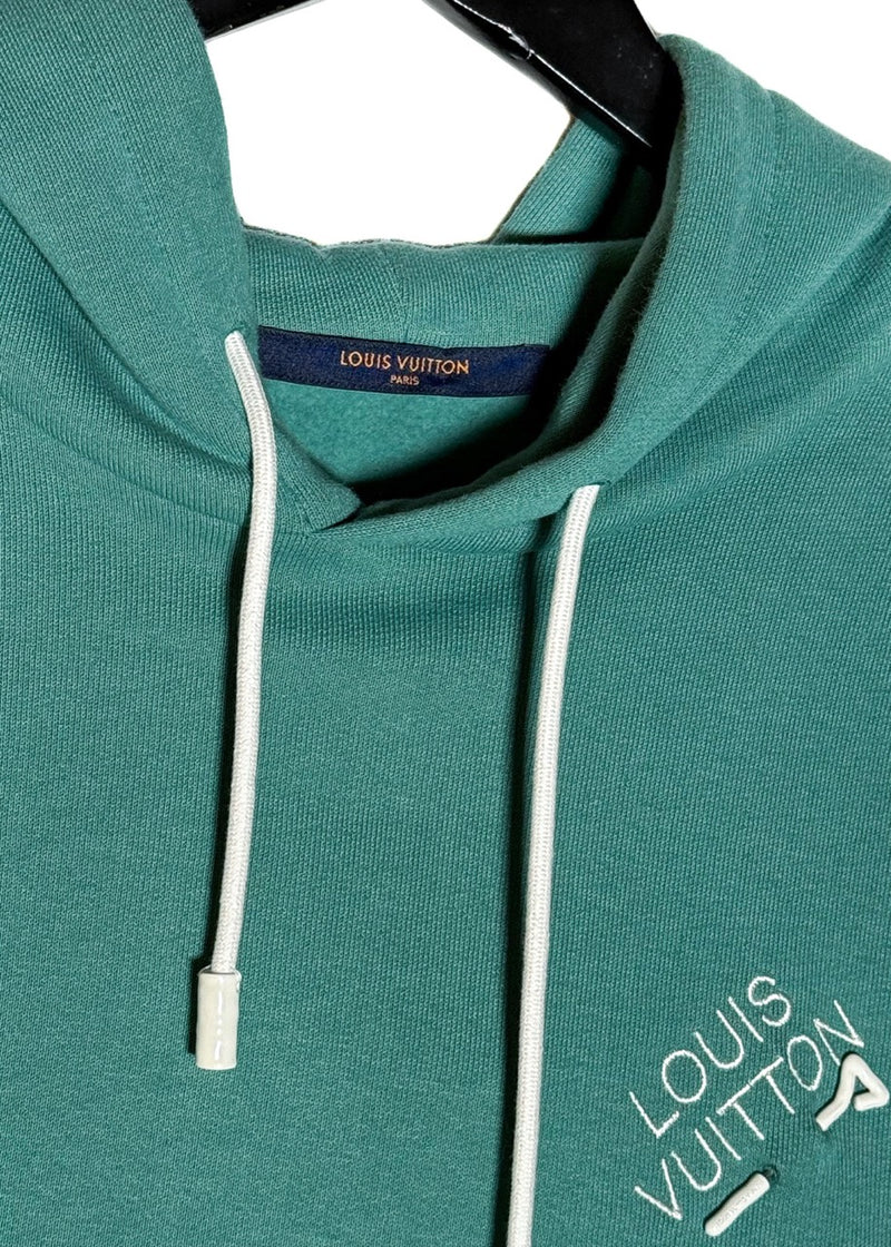 Brand label of Louis Vuitton FW21 Teal Green Pin Logo Embroidered Hoodie