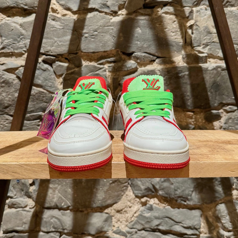 Front view of Louis Vuitton FW21 White Soho Exclusive Upcycled Trainer Sneakers