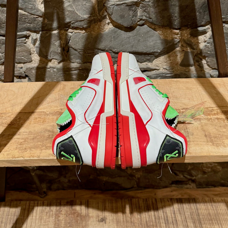 Side-by-side view of Louis Vuitton FW21 White Soho Exclusive Upcycled Trainer Sneakers