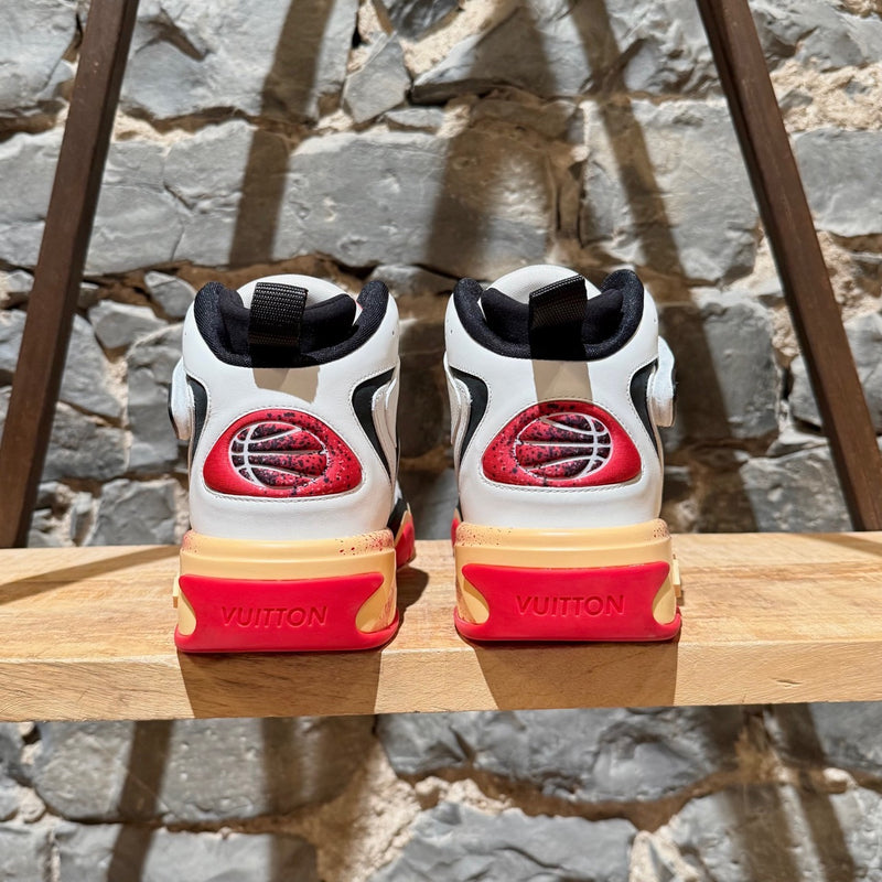 Back view of Louis Vuitton FW22 White Red Trainer 2 Basketball Sneakers