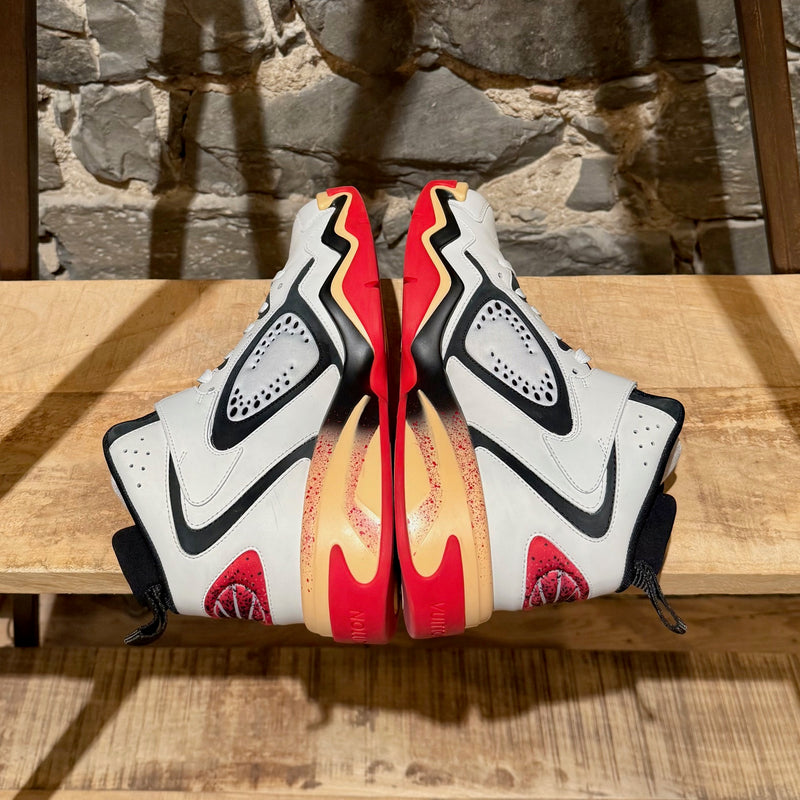 Side-by-side view of Louis Vuitton FW22 White Red Trainer 2 Basketball Sneakers