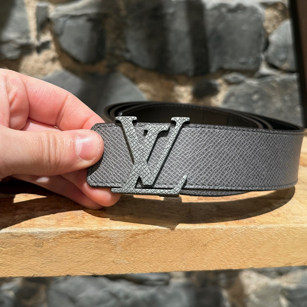 Louis Vuitton Grey Taiga Glacier LV Buckle 35 Belt