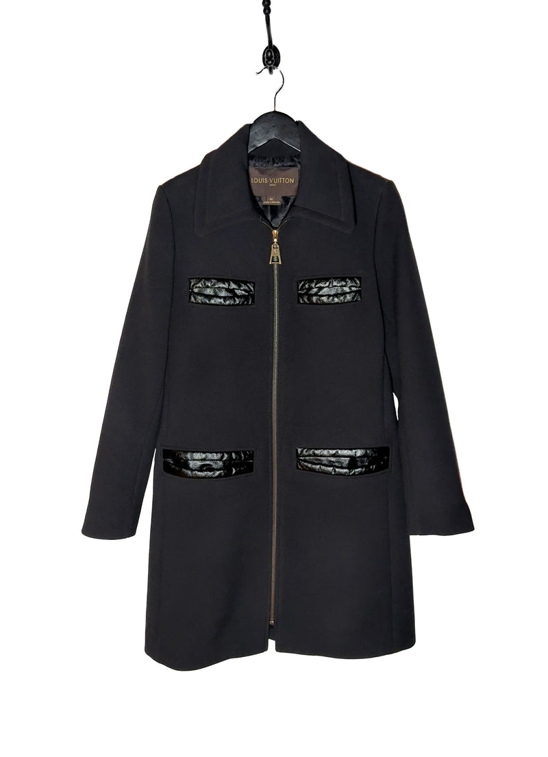 Main photo of Louis Vuitton Leather Trim Black Wool Coat