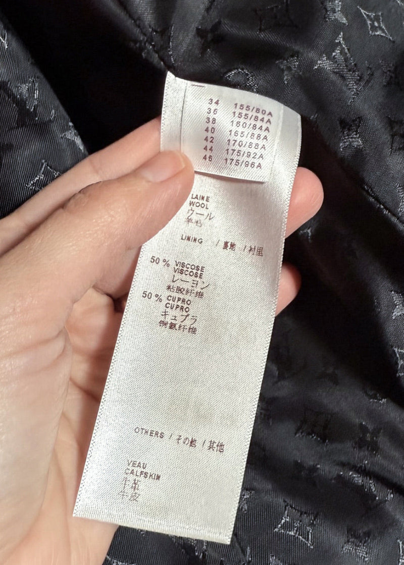 Material label of Louis Vuitton Leather Trim Black Wool Coat