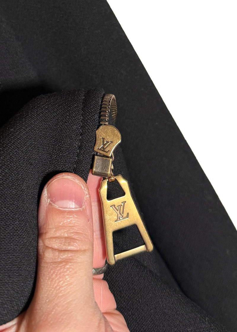 Zipper of Louis Vuitton Leather Trim Black Wool Coat