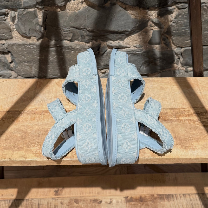 Louis Vuitton Light Blue Denim Monogram Maya Platform Sandals