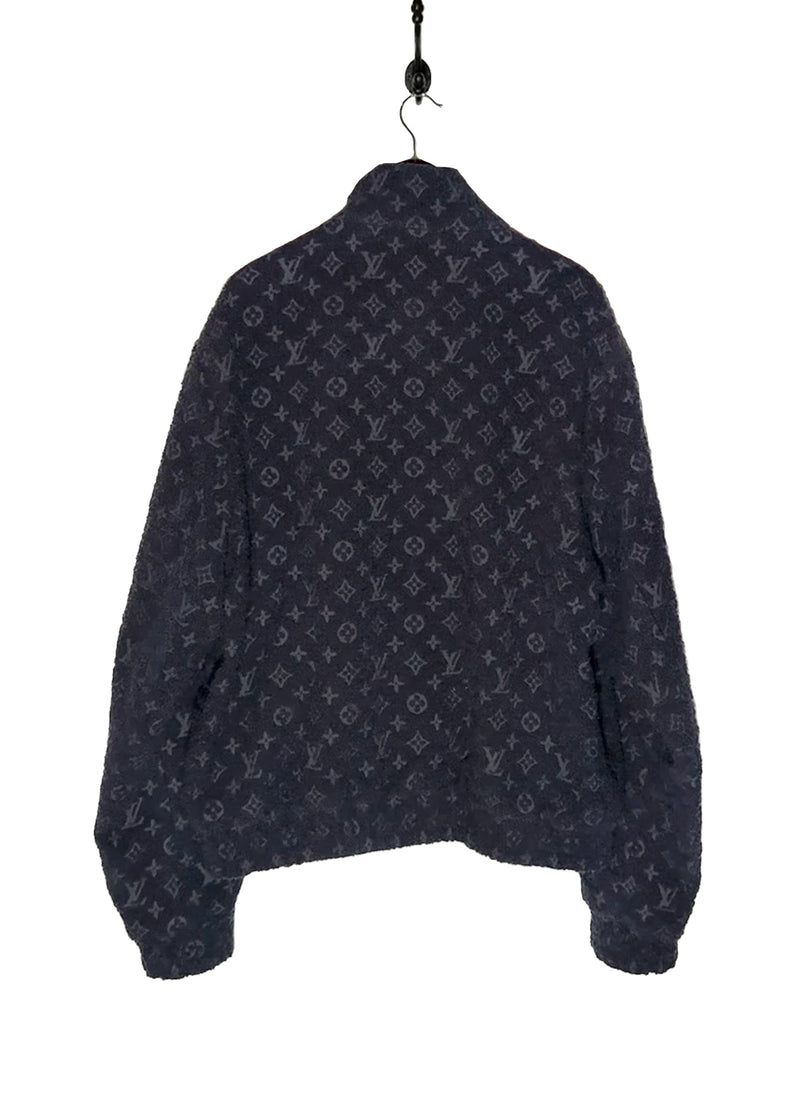 Back view of Louis Vuitton Navy Blue Monogram Bouclette Zipped Blouson Jacket