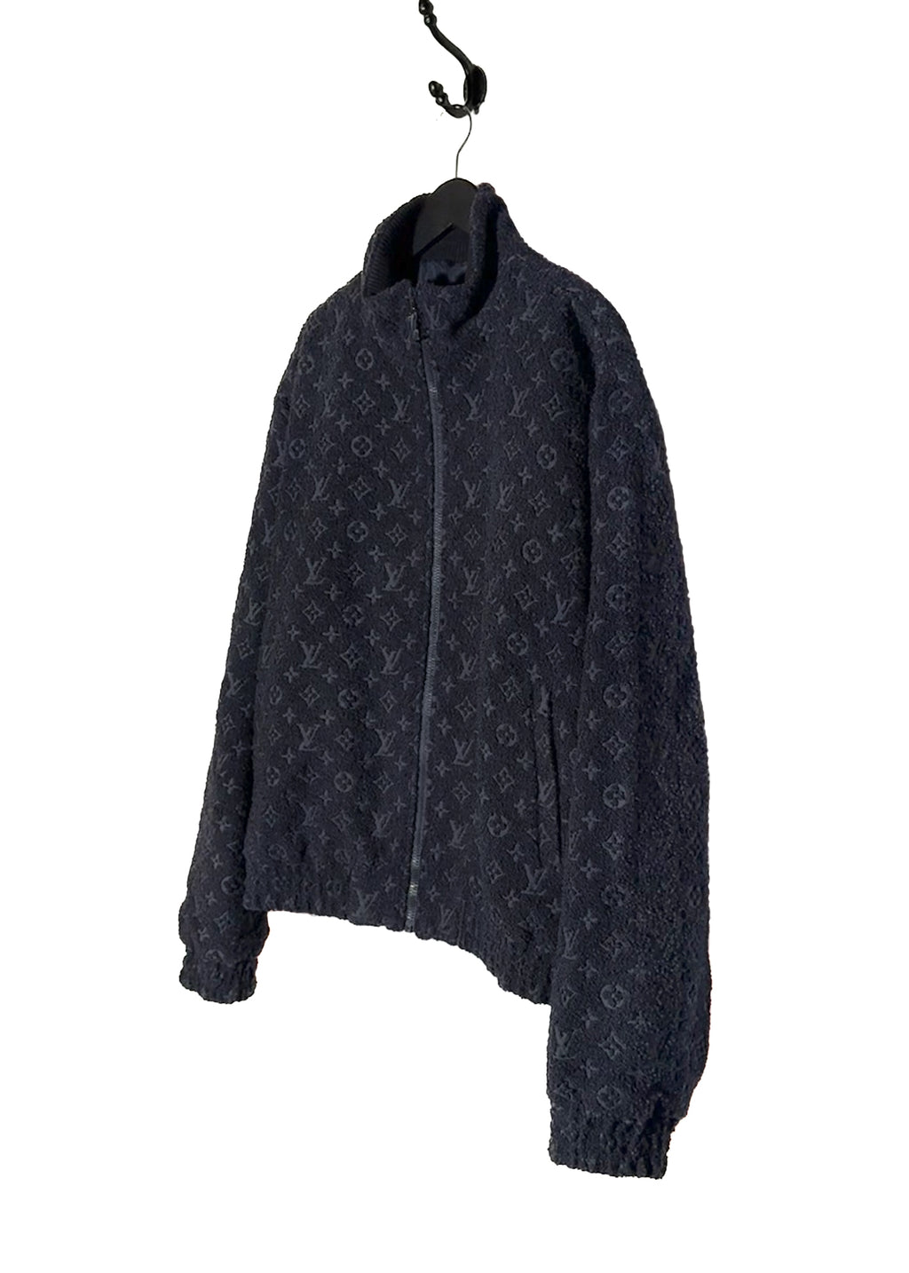 Side front view Louis Vuitton Navy Blue Monogram Bouclette Zipped Blouson Jacket