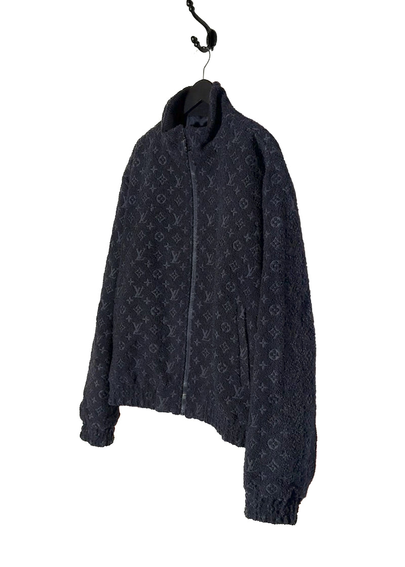 Side front view Louis Vuitton Navy Blue Monogram Bouclette Zipped Blouson Jacket