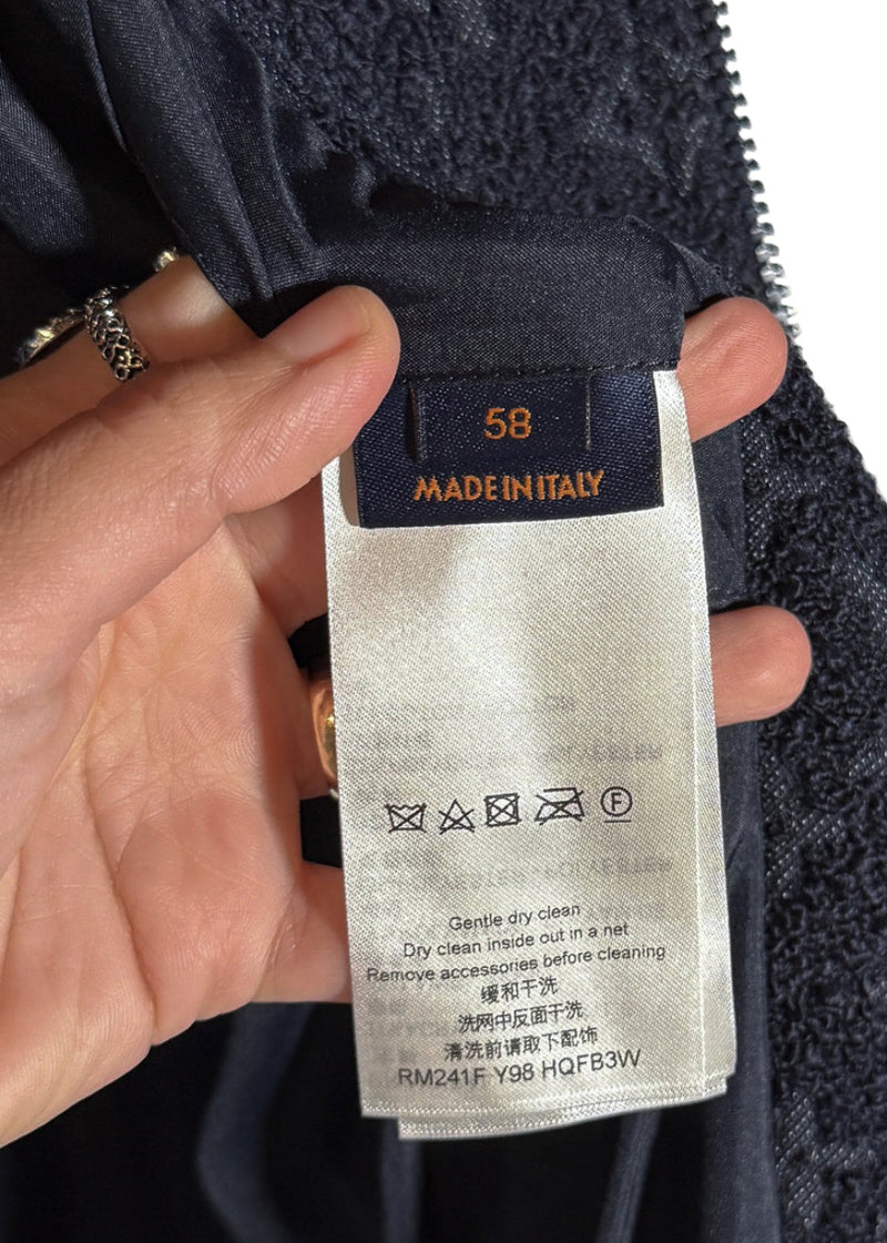 Labels of Louis Vuitton Navy Blue Monogram Bouclette Zipped Blouson Jacket