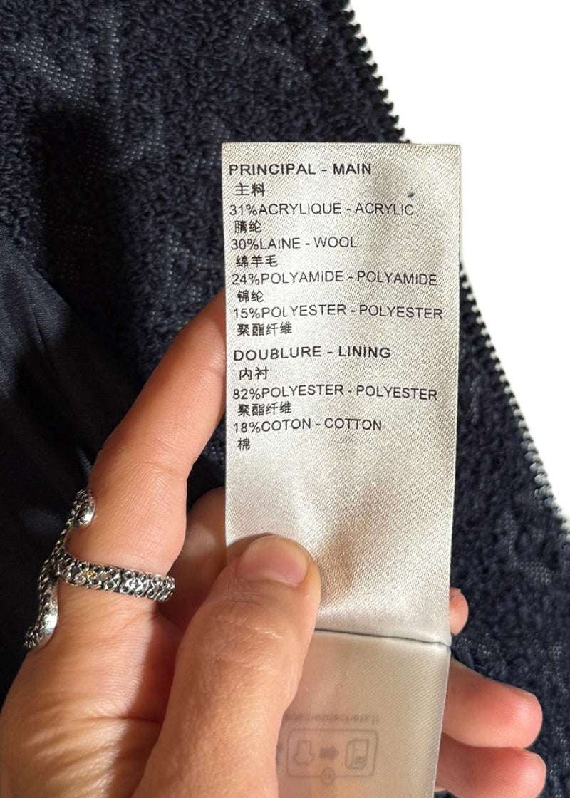 Labels of Louis Vuitton Navy Blue Monogram Bouclette Zipped Blouson Jacket