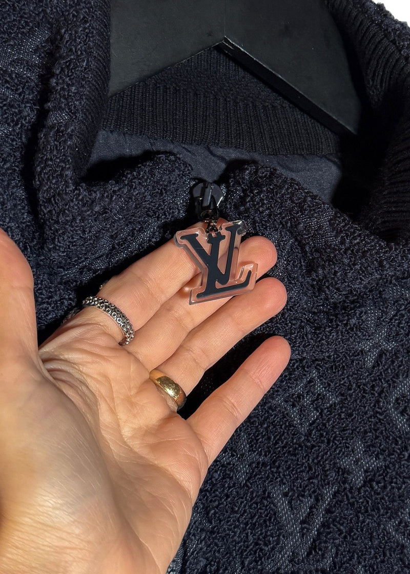 Brand detail on Louis Vuitton Navy Blue Monogram Bouclette Zipped Blouson Jacket