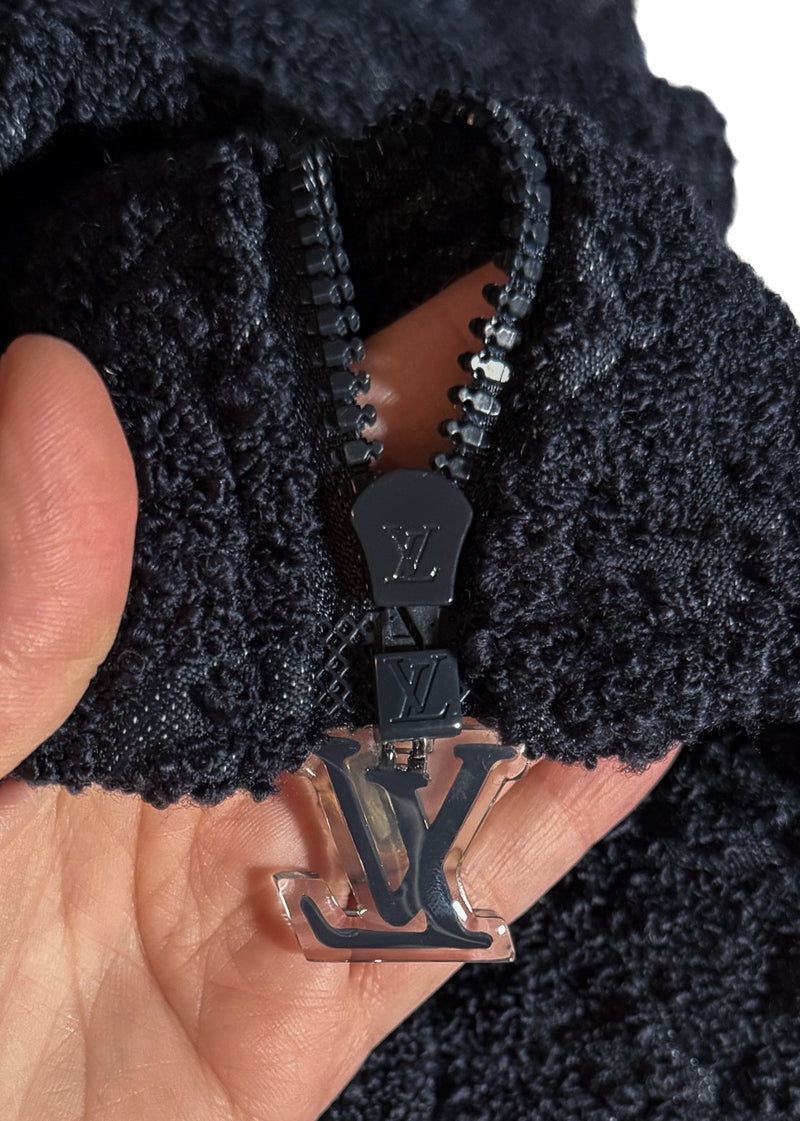 Branded hardware of Louis Vuitton Navy Blue Monogram Bouclette Zipped Blouson Jacket