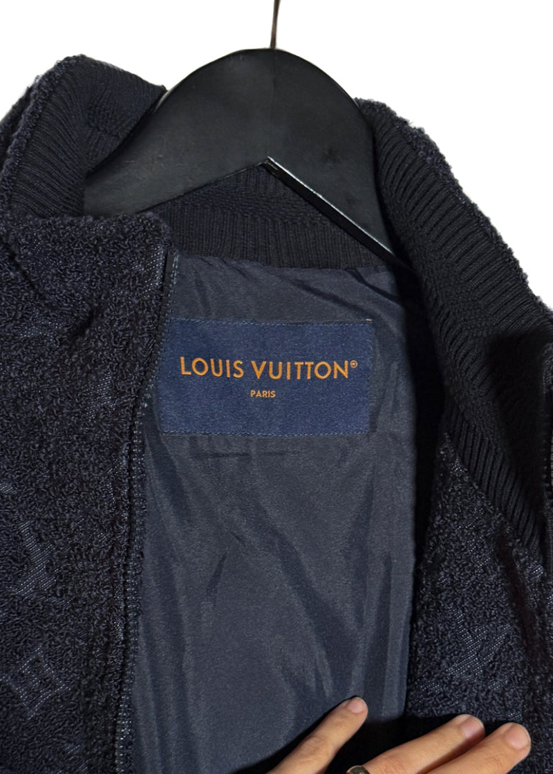 Collar area of Louis Vuitton Navy Blue Monogram Bouclette Zipped Blouson Jacket