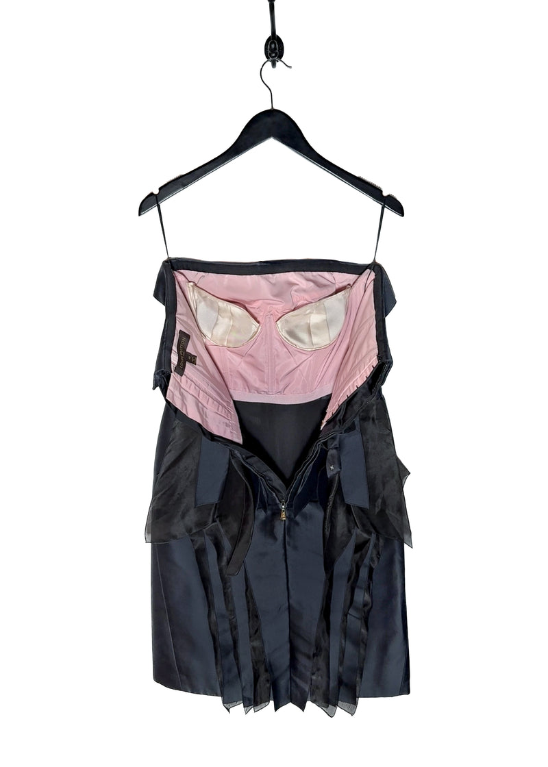 Robe bustier Louis Vuitton en satin bleu marine avec nœud au dos