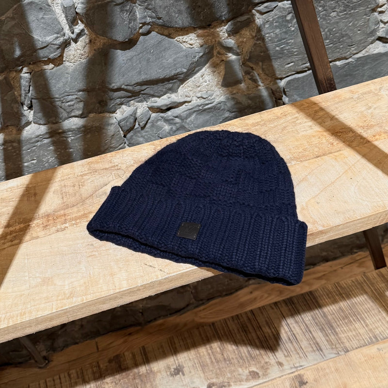 Main photo of Louis Vuitton Navy Cashmere Damier Pattern Helsinki Beanie