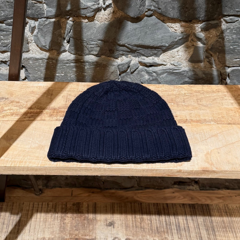 back of Louis Vuitton Navy Cashmere Damier Pattern Helsinki Beanie