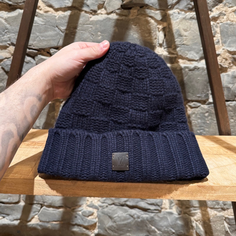 Louis Vuitton Navy Cashmere Damier Pattern Helsinki Beanie