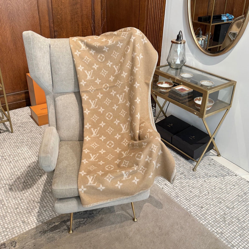Louis Vuitton Neo Monogram Beige Wool Blend Blanket