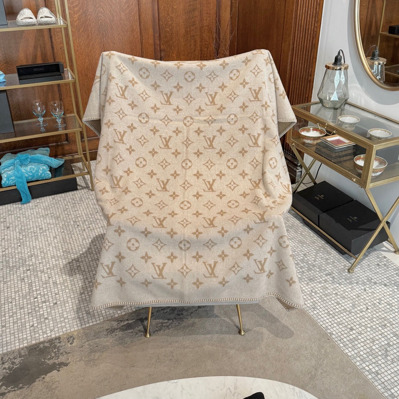 Reverse side of Louis Vuitton Neo Monogram Beige Wool Blend Blanket