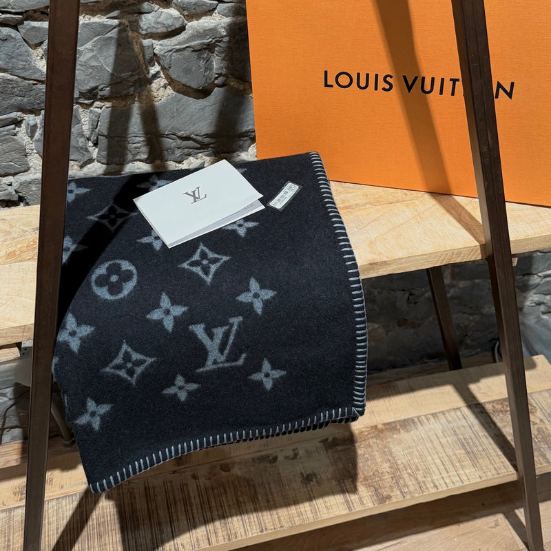 Box of Louis Vuitton Neo Monogram Eclipse Black Wool Blend Blanket