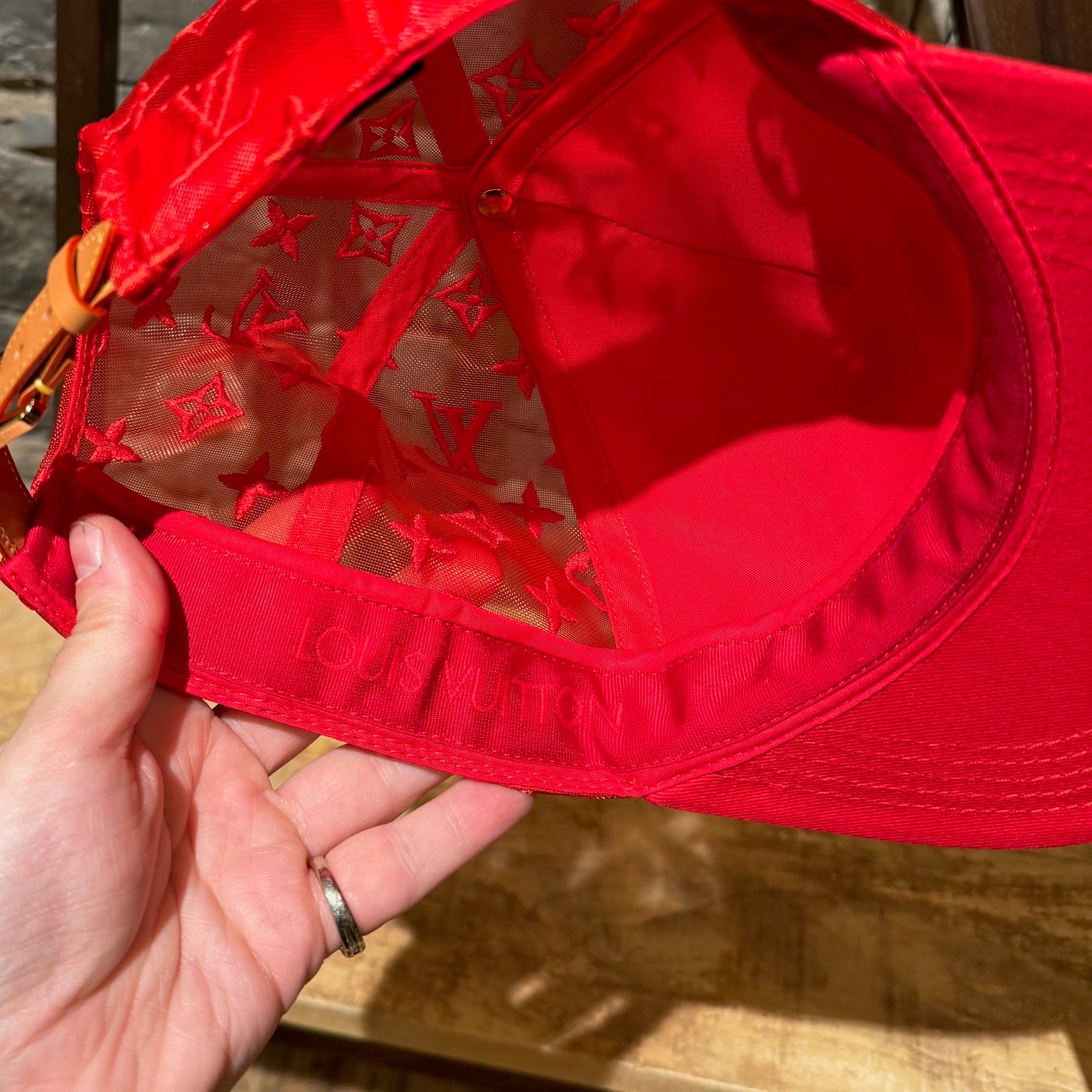 Louis Vuitton Red Mesh LV Embroidered Soho Exclusive Everyday Cap