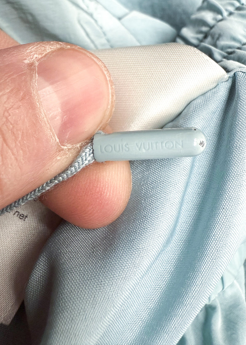 Branded drawstrings of Louis Vuitton SS23 Light Teal Mix Material Wool Blend Track Pants