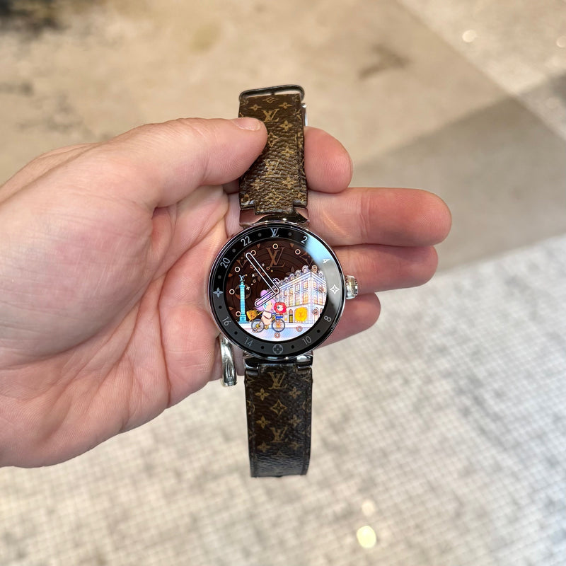 Front view of Louis Vuitton QA050 Tambour Horizon Monogram Watch