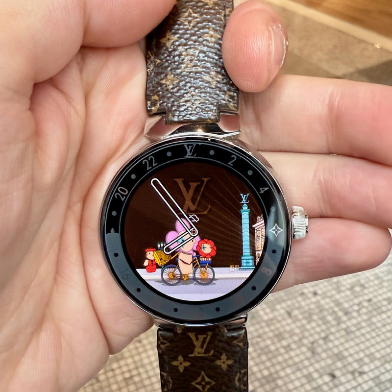 Front view of Louis Vuitton QA050 Tambour Horizon Monogram Watch