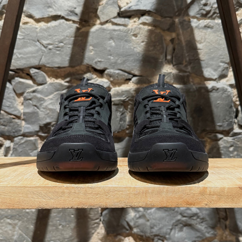 Front view of Louis Vuitton x Lucien Clark Black Suede "A View" Sneakers