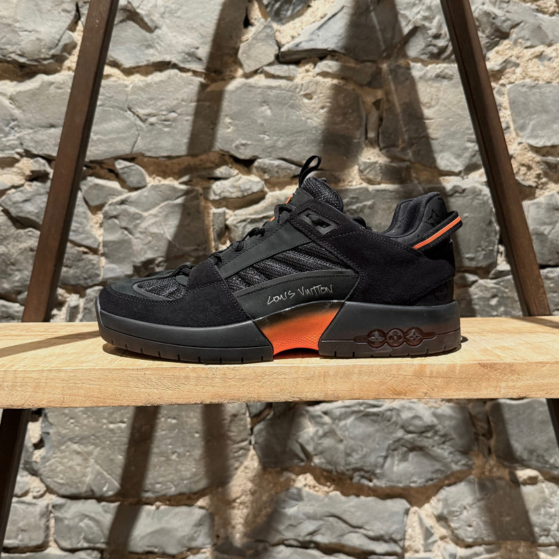A side view of Louis Vuitton x Lucien Clark Black Suede "A View" Sneakers