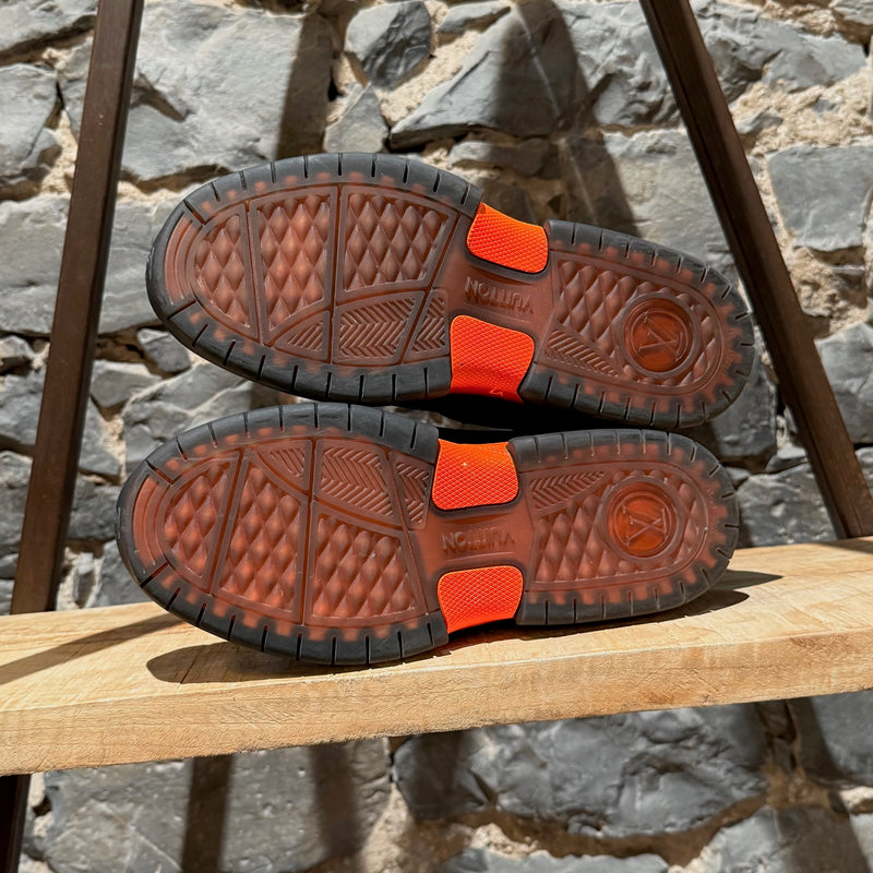 Branded outsole of Louis Vuitton x Lucien Clark Black Suede "A View" Sneakers