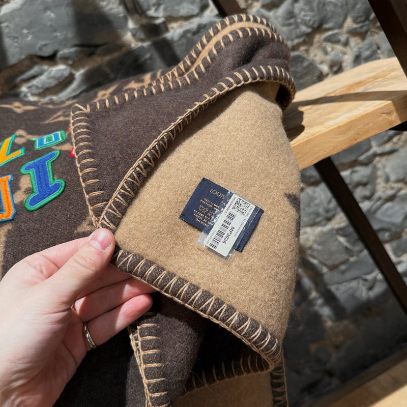 Louis Vuitton x NBA Lettering Brown Wool Cashmere Neo Monogram Blanket