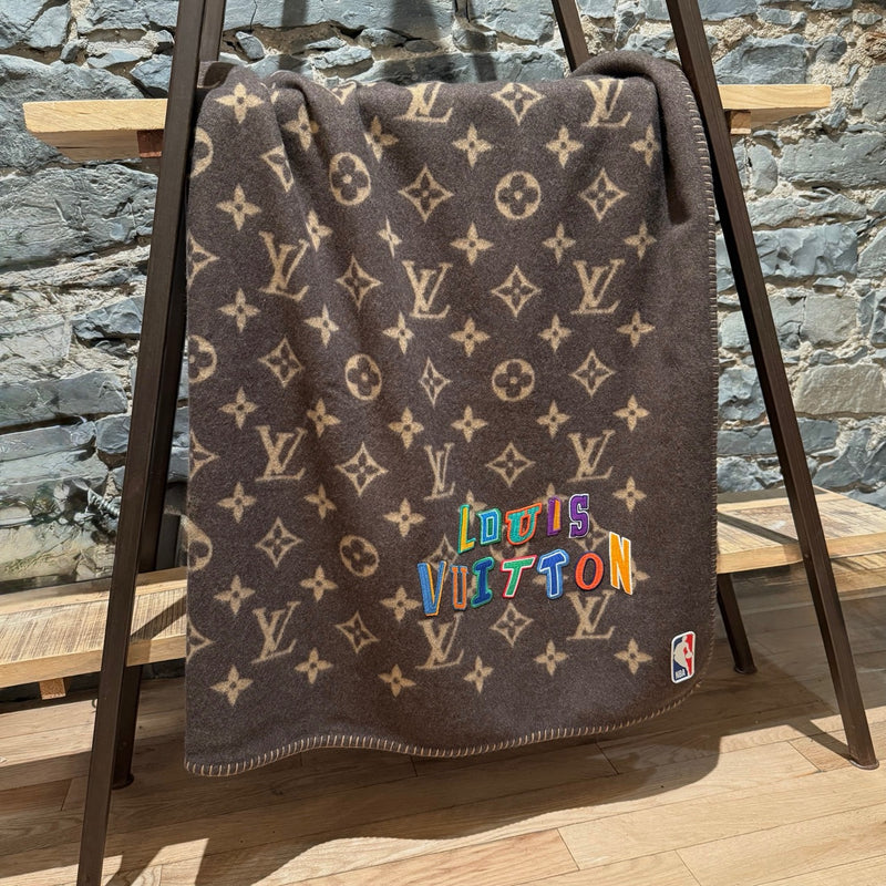 Louis Vuitton x NBA Lettering Brown Wool Cashmere Neo Monogram Blanket