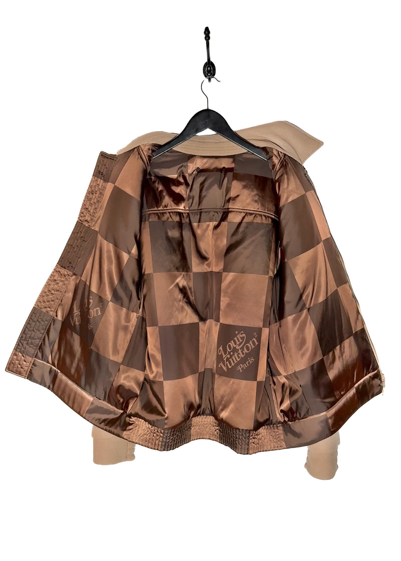 Reverse opened interior of Louis Vuitton x Nigo Reversible Beige Wool Blend Giant Damier LV2 Jacket