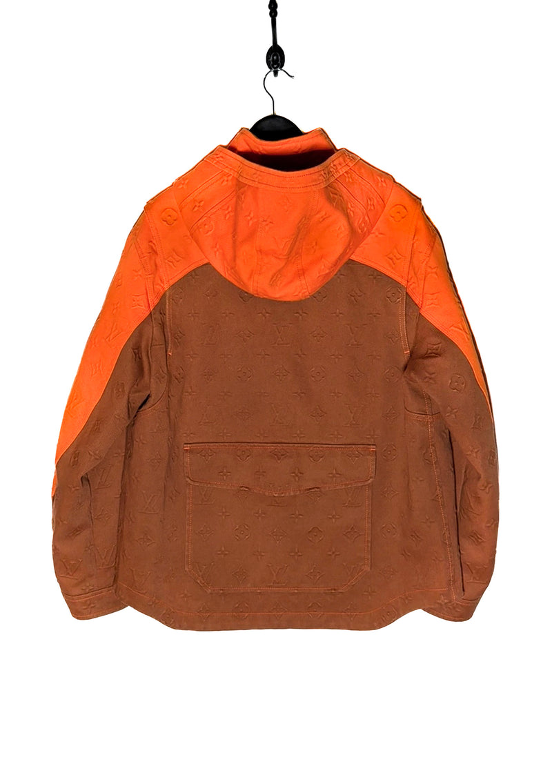 Back of Louis Vuitton x Virgil Abloh Orange Tan Monogram Workwear Denim Jacket