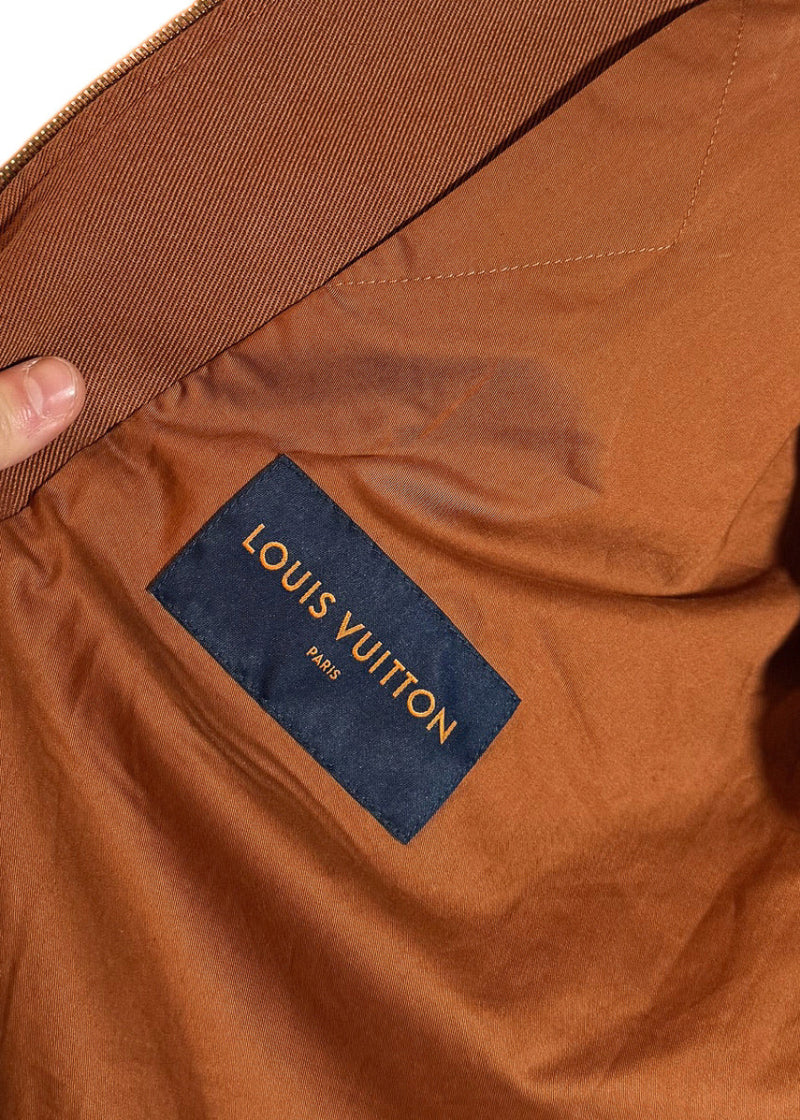 Branded label of Louis Vuitton x Virgil Abloh Orange Tan Monogram Workwear Denim Jacket