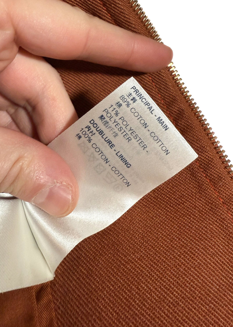 material label of Louis Vuitton x Virgil Abloh Orange Tan Monogram Workwear Denim Jacket