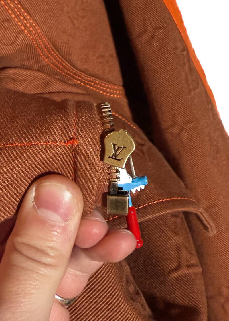 Hardware of Louis Vuitton x Virgil Abloh Orange Tan Monogram Workwear Denim Jacket