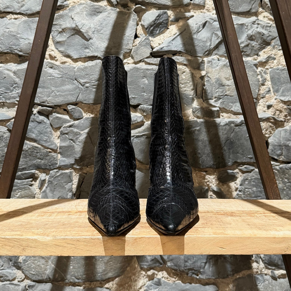 Manolo Blahnik Black Python Heeled Boots