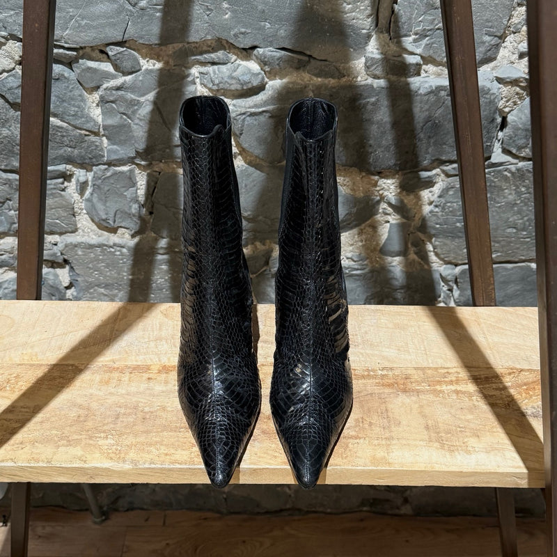 Manolo Blahnik Black Python Heeled Boots
