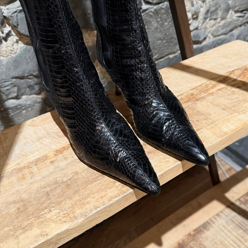 Manolo Blahnik Black Python Heeled Boots