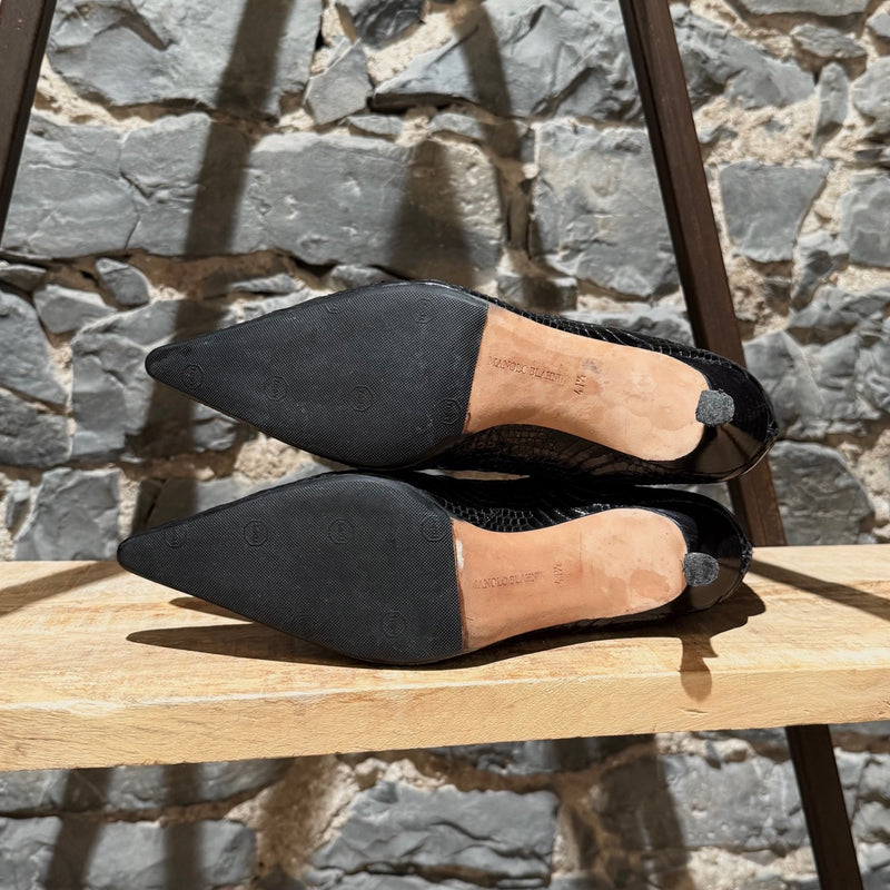 Manolo Blahnik Black Python Heeled Boots