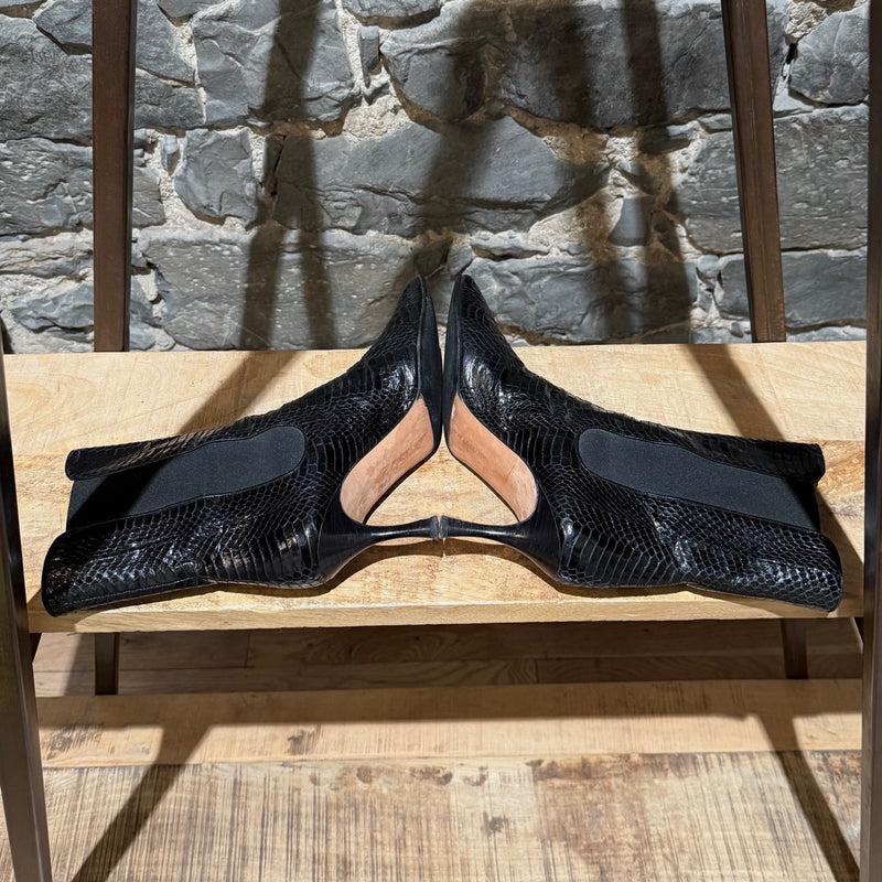 Manolo Blahnik Black Python Heeled Boots