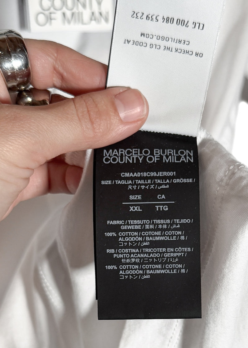 Size and material label of Marcelo Burlon Black Wing Print White T-shirt