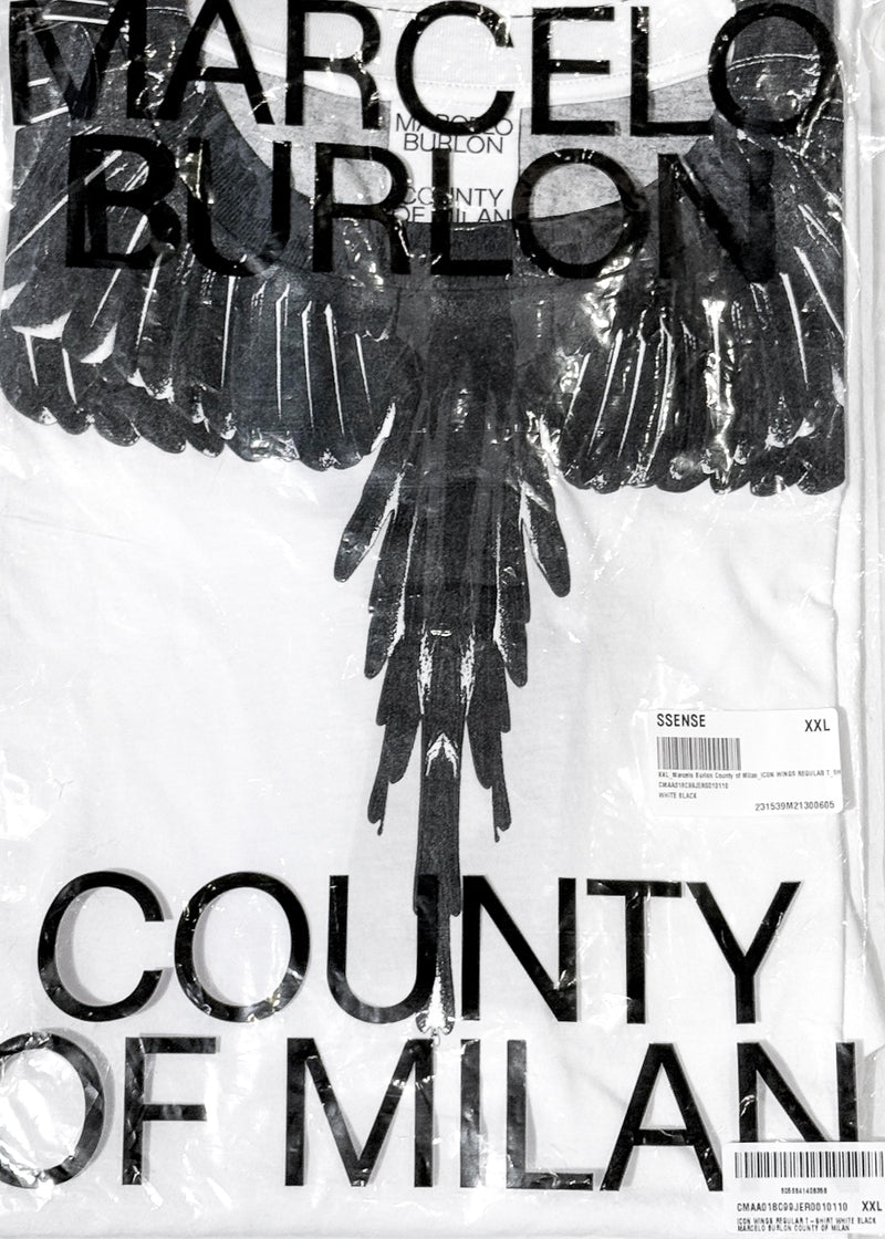 Packagin of Marcelo Burlon Black Wing Print White T-shirt