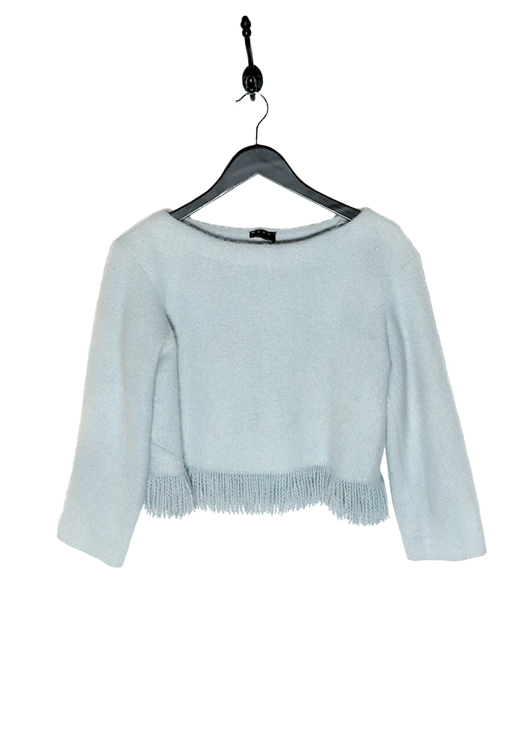 Pull court Marni bleu pâle en cachemire et sablehair à franges